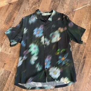 NWT Rag & Bone silky viscose black distorted floral shirt size L $248